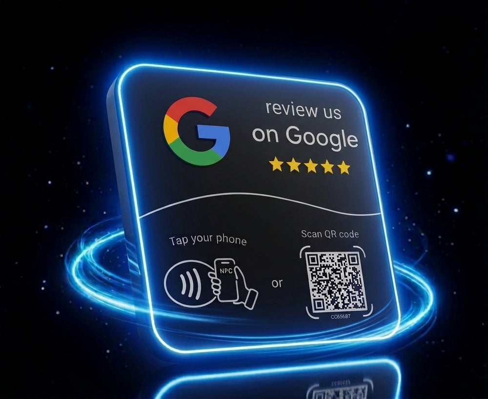 TARJETA RESEÑAS DE GOOGLE CON NFC + QR REPROGRAMABLE