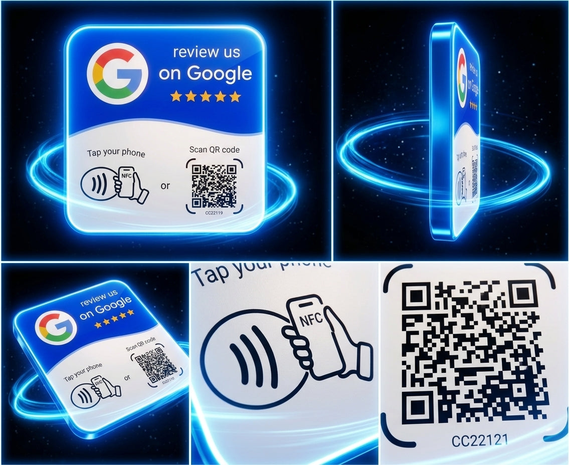 TARJETA RESEÑAS DE GOOGLE CON NFC + QR REPROGRAMABLE