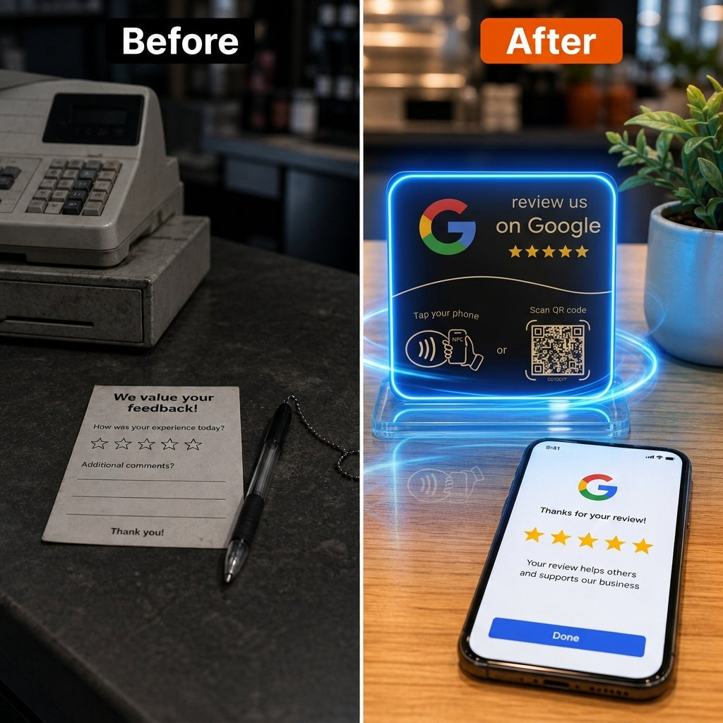 TARJETA RESEÑAS DE GOOGLE CON NFC + QR REPROGRAMABLE