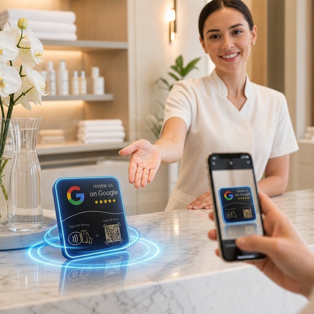 TARJETA RESEÑAS DE GOOGLE CON NFC + QR REPROGRAMABLE