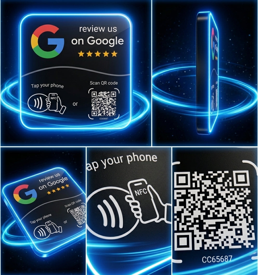 TARJETA RESEÑAS DE GOOGLE CON NFC + QR REPROGRAMABLE