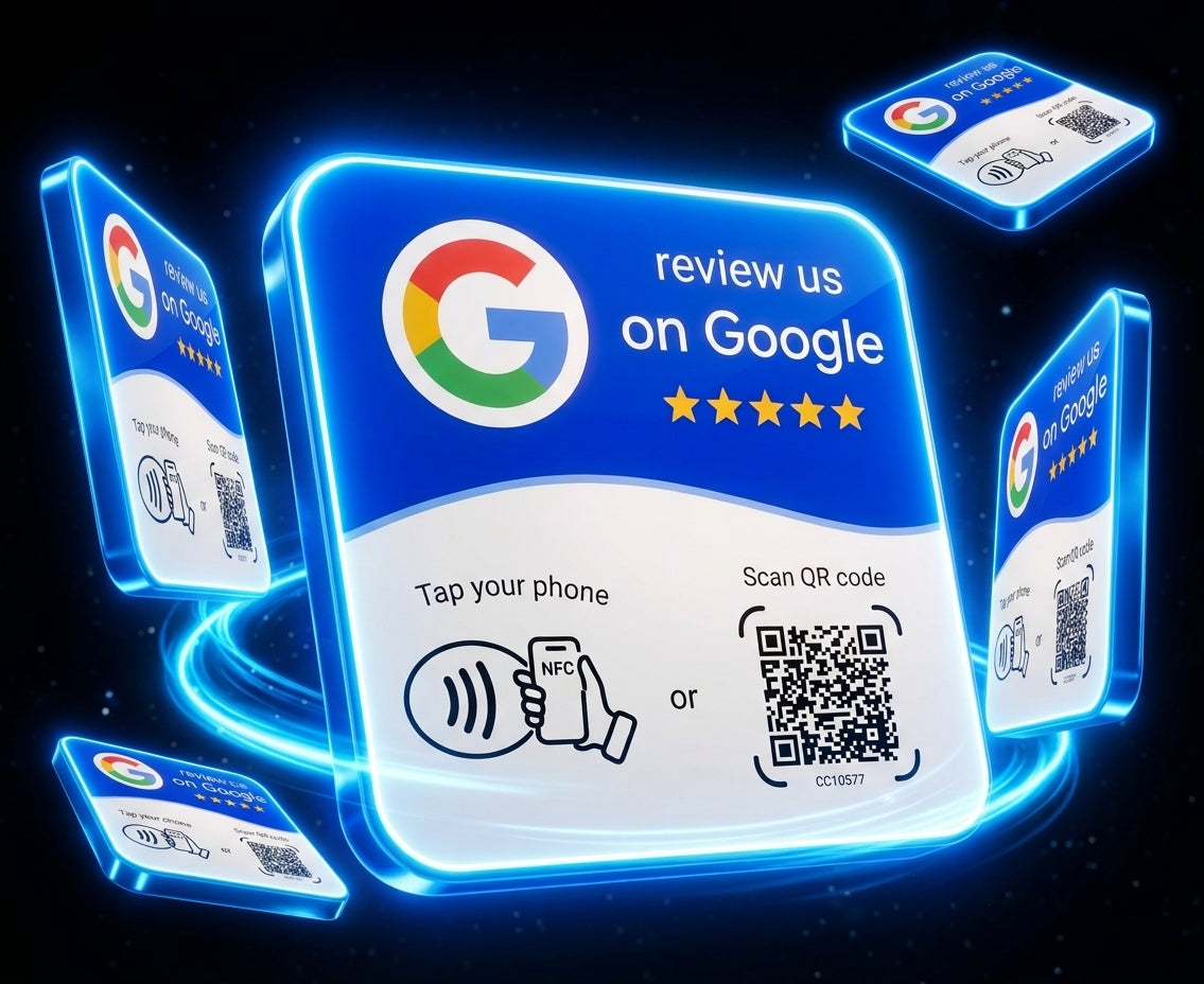 TARJETA RESEÑAS DE GOOGLE CON NFC + QR REPROGRAMABLE