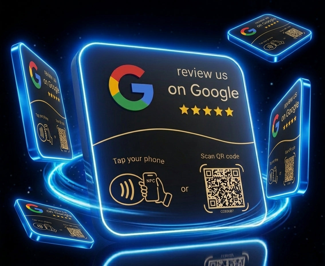TARJETA RESEÑAS DE GOOGLE CON NFC + QR REPROGRAMABLE