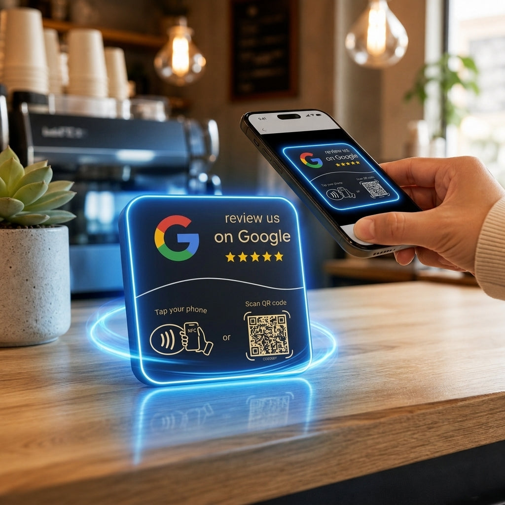 TARJETA RESEÑAS DE GOOGLE CON NFC + QR REPROGRAMABLE