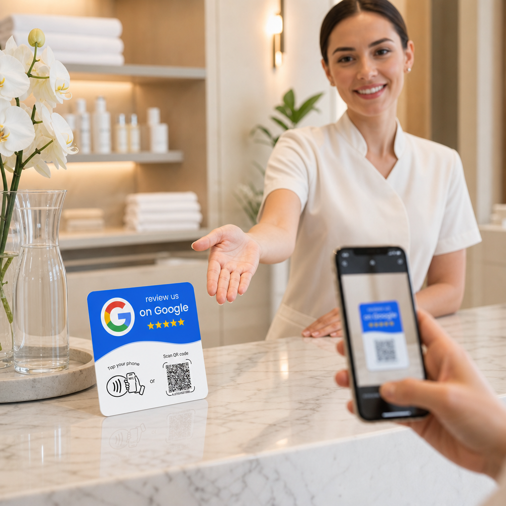 TARJETA RESEÑAS DE GOOGLE CON NFC + QR REPROGRAMABLE